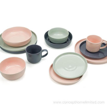 Color glaze stoneware dinner set - multi